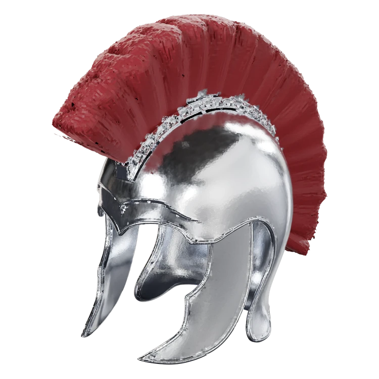 Titan Management Group's spartan helmet mark, in polished chrome with a red crest.